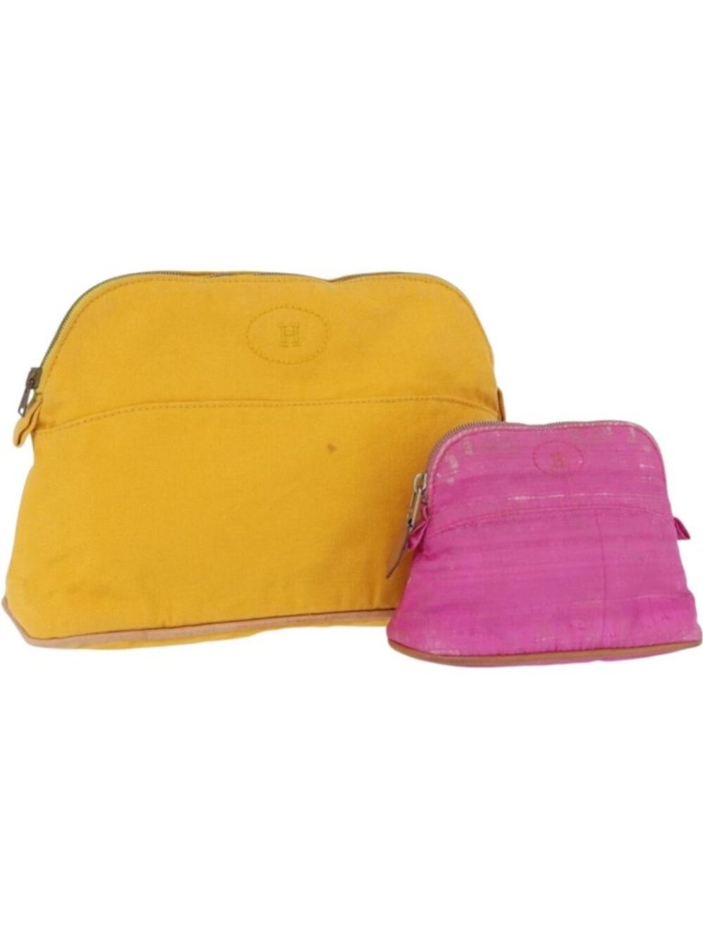 HERMES Pouch Canvas 2 Set Yellow Pink
